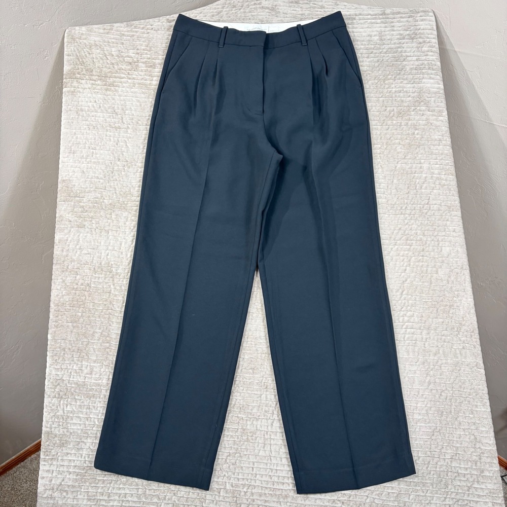 Wilfred The Effortless Pant Black High Waisted Wide Leg Pleated Trousers Size 14